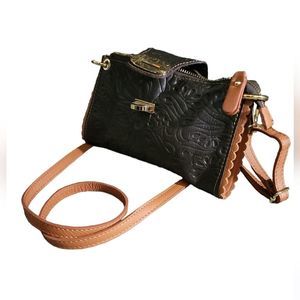 REAL LEATHER Made in Italy Embossed Design Crossbody HandBag